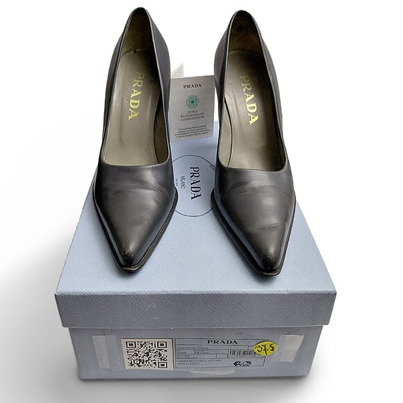Prada Womens Dark Gray Leather Italy Slip On Stiletto Pump Heels Size 37.5 - Picture 11 of 12